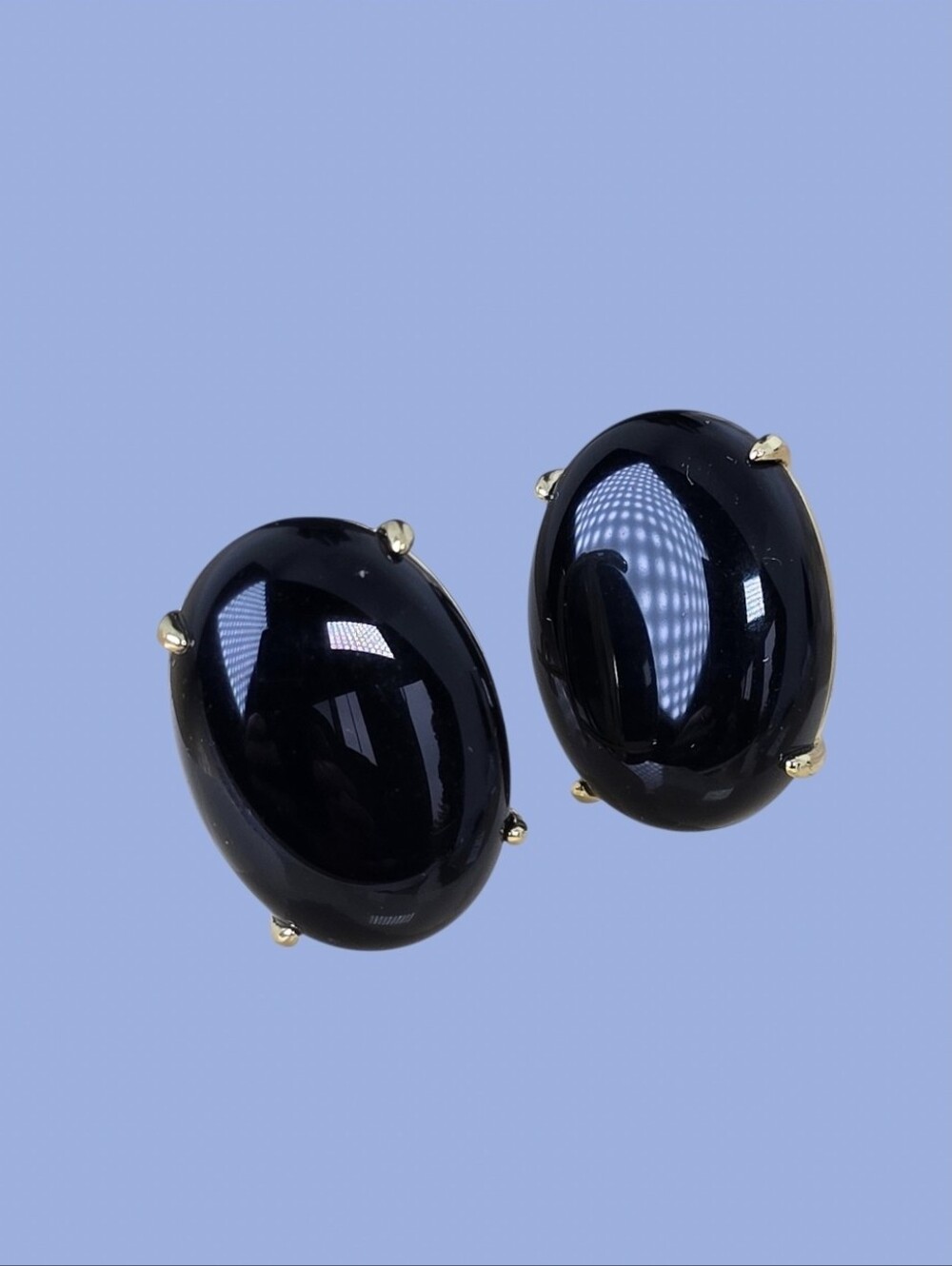925 Sterling Silver Earrings 14K Yellow Gold Plated with Natural Black Spinel.